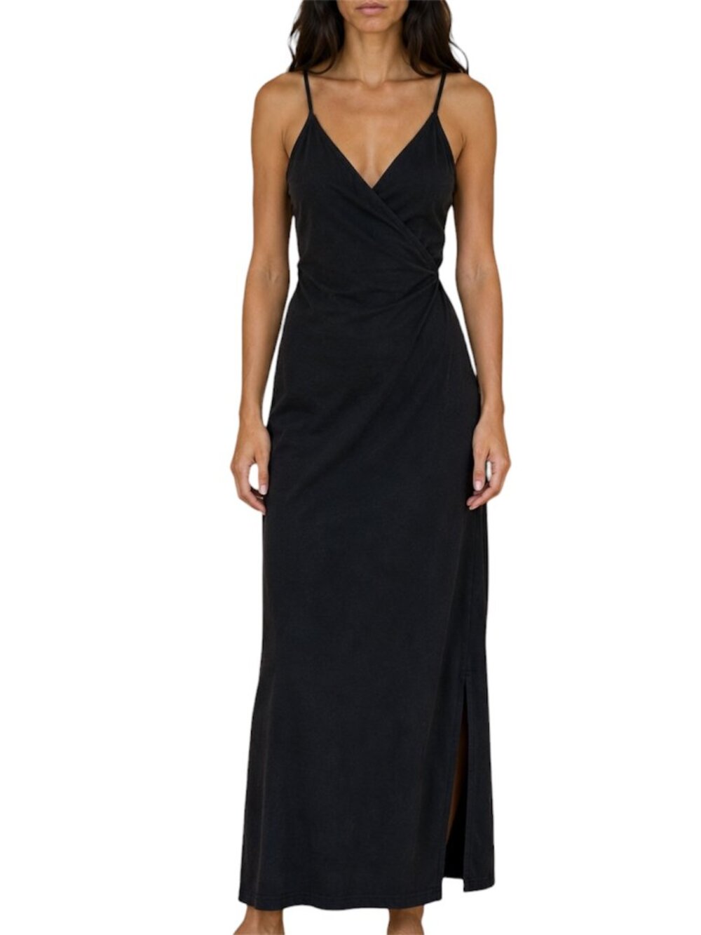 Size 1 Sundry Black Wrap Maxi Lounge Summer Dress With Side Slit